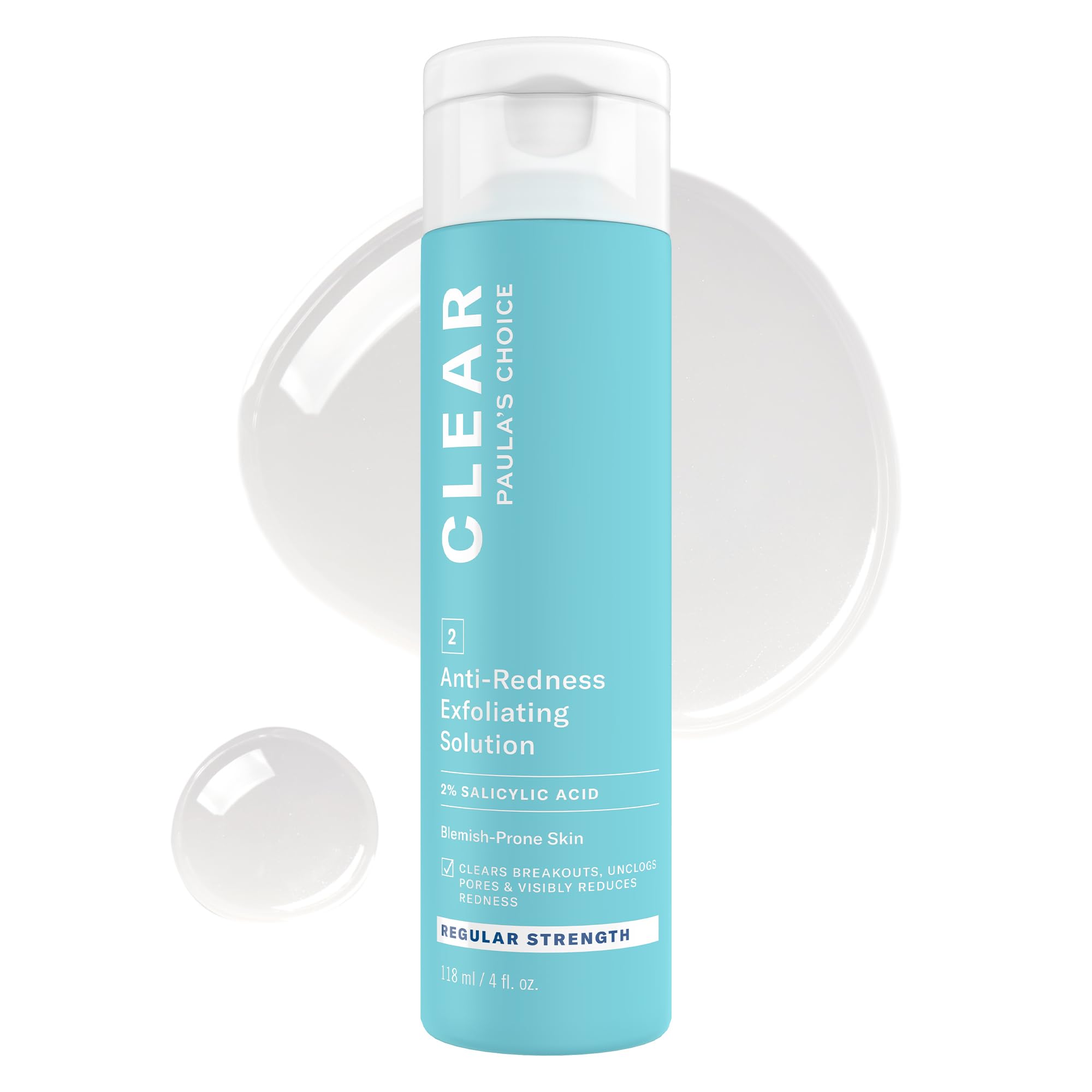 Paula's Choice CLEAR Anti-Redness Exfoliating Solution with 2% Salicylic Acid - Fragrance-Free Acne Treatment for Blackheads & Clogged Pores, 4 Fl. Oz