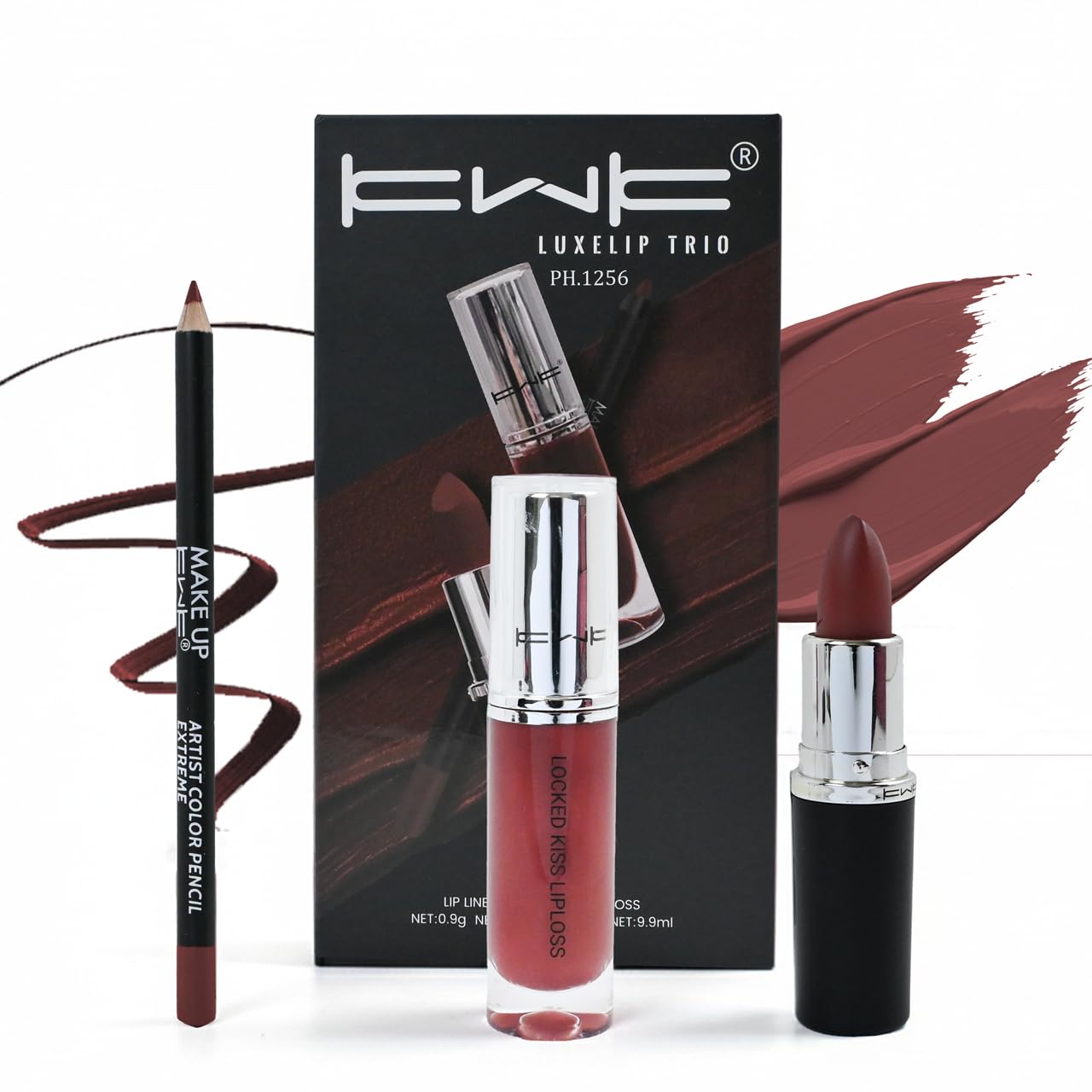 Triple Performance Lip Kit in Warm Dark Brown - Includes Liner, Matte Lipstick and Liquid Gloss - High Hold Formula and Superior Quality for a Sleek Look