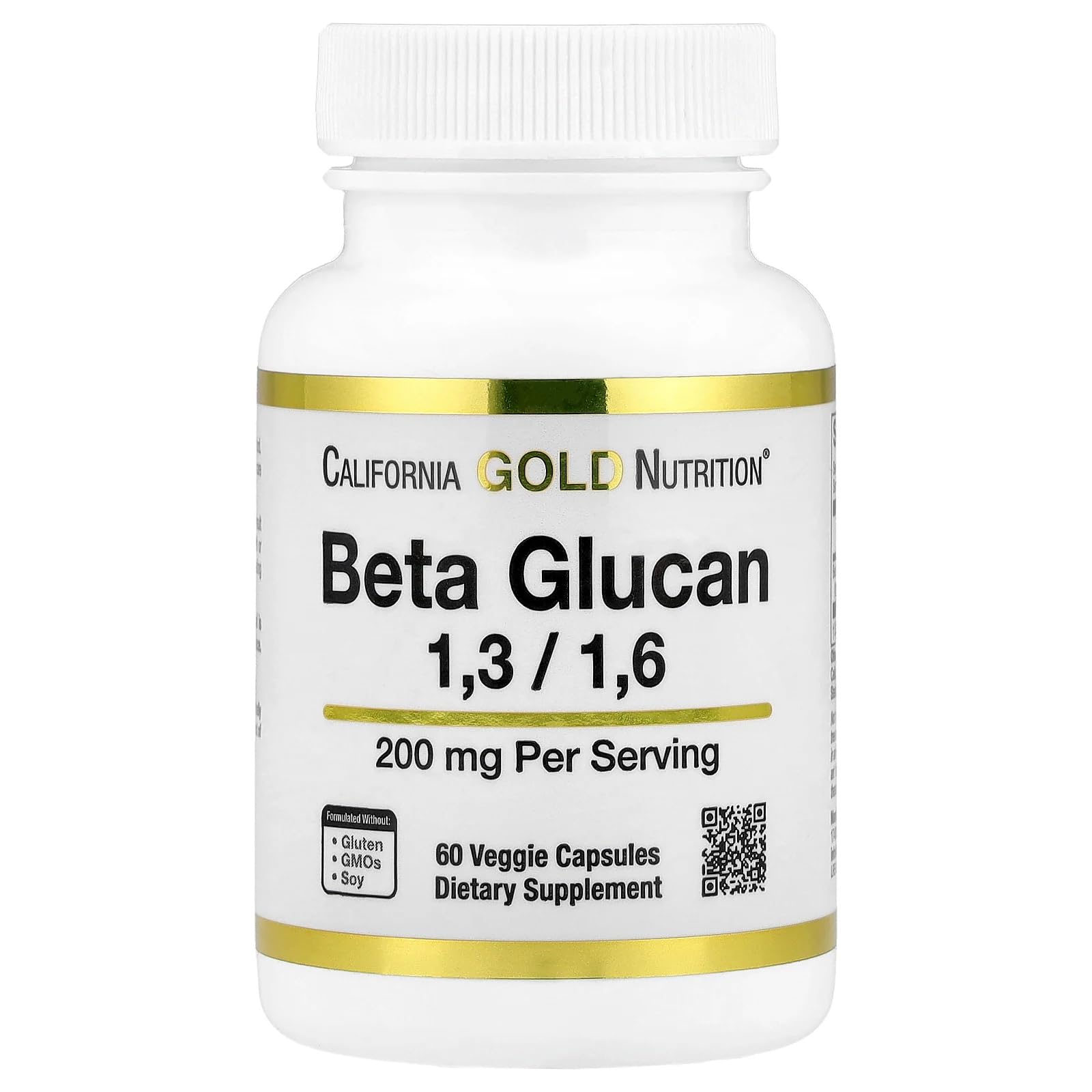 California Gold Nutrition Beta Glucan 1-3, 1-6, 200mg - Immune Support - 60 Veggie Capsules