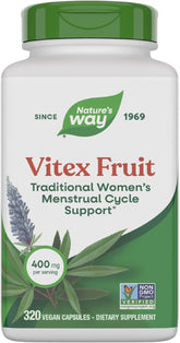 Nature's Way Vitex Fruit, Traditional Menstrual Cycle Support*, Traditional Women's Health Support*, Chasteberry, Vegan, 320 Capsules (Packaging May Vary)