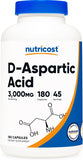 Nutricost D-Aspartic Acid (DAA) Capsules 3000mg Per Serving (180 Capsules) - Non-GMO