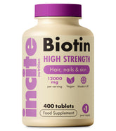 Incite Nutrition Biotin Hair Growth Supplement 12,000mcg - 400 Tiny Tablets (Full Year Supply)