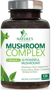3X Strength Mushroom Complex - Lions Mane, Turkey Tail, Reishi, Cordyceps, Chaga & Maitake - 120 Capsules