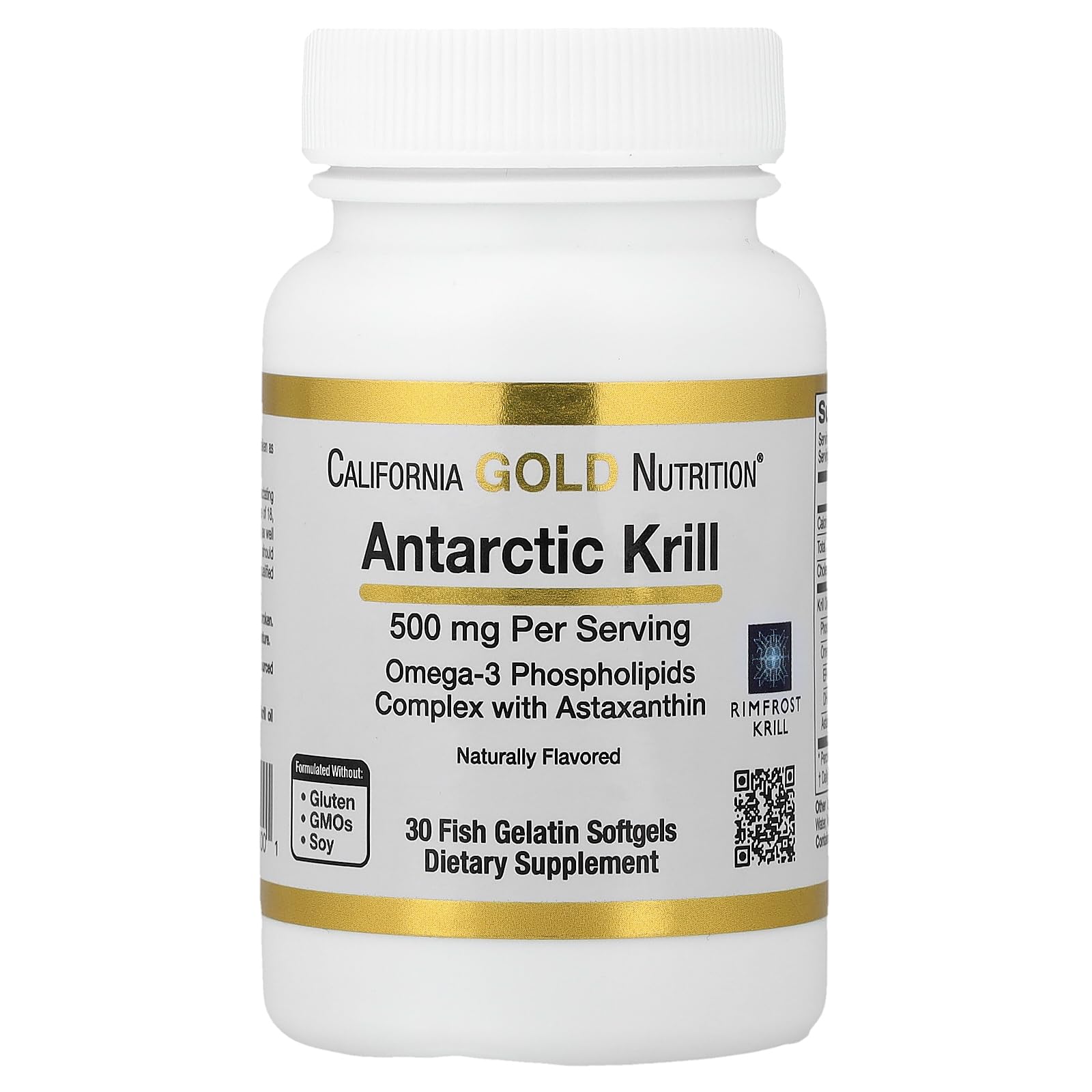 California Gold Nutrition Antarctic Krill Oil - Omega-3 Phospholipids with EPA, DHA & Astaxanthin - Strawberry & Lemon Flavor - 500 mg, 30 Softgels