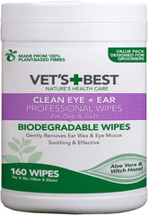 Vets Best Ear Wipes for Dogs & Cats - Gentle Cleansing (160 Count)