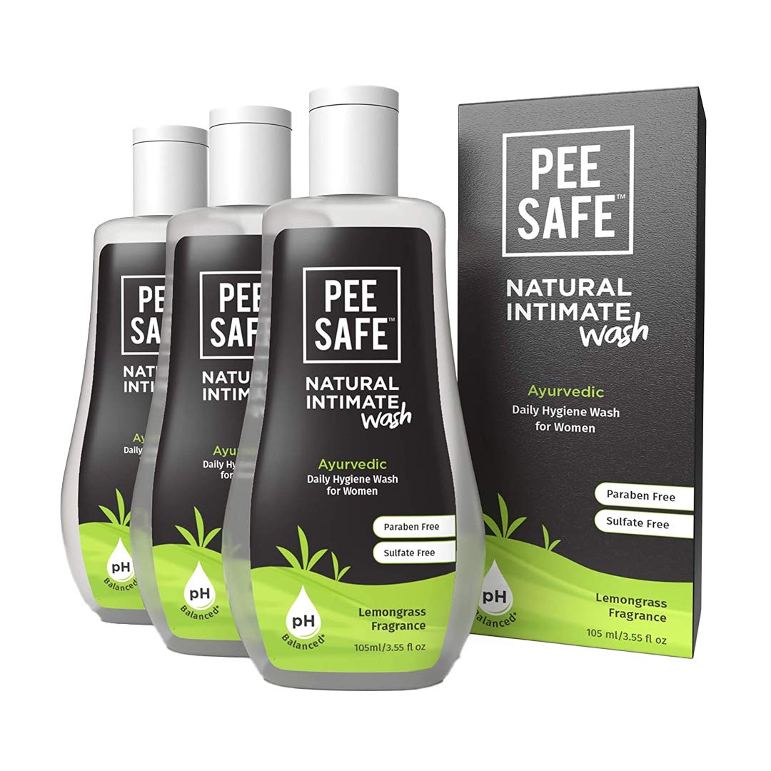 Pee Safe Natural Intimate Wash with Tea Tree Oil & Lactic Acid - Ayurvedic Formula for Itch Relief - 105ml Pack of 3