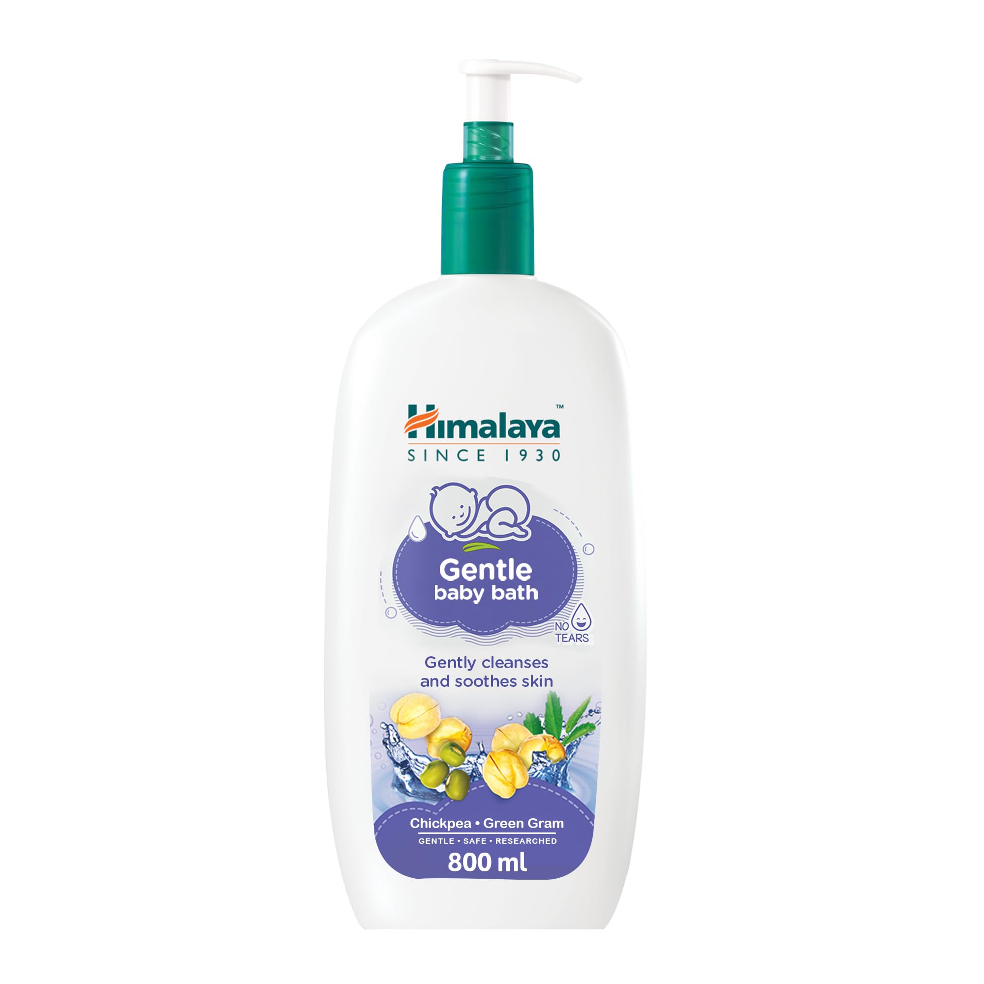 Himalaya No Tears Gentle Baby Bath - 800ml, Alcohol & Paraben Free, Soothes with Chickpea & Green Gram