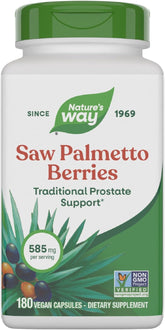 Nature's Way Saw Palmetto Berries, Traditional Prostate Support*, 585 mg per Serving, Non-GMO Project Verified, Vegan, 180 Capsules (Packaging May Vary)