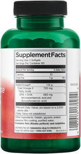 Swanson High Concentrate Omega-3 Fish Oil Essential Fatty Acids Heart Brain Health Supplement EFAs, 720mg EPA DHA 680mg, 120 Softgels .