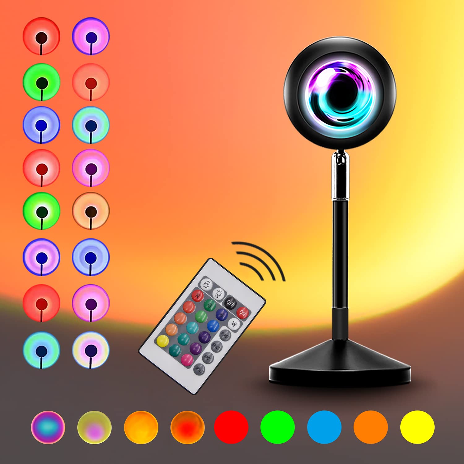 SOKHNA 16-Color Sunset Lamp with Remote - Rainbow Projection Night Light for Romantic Settings