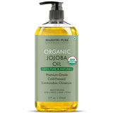 Majestic Pure Organic Jojoba Oil - Cold Pressed, 236 ML | For Skin, Hair, Massage & Essential Oil Dilution