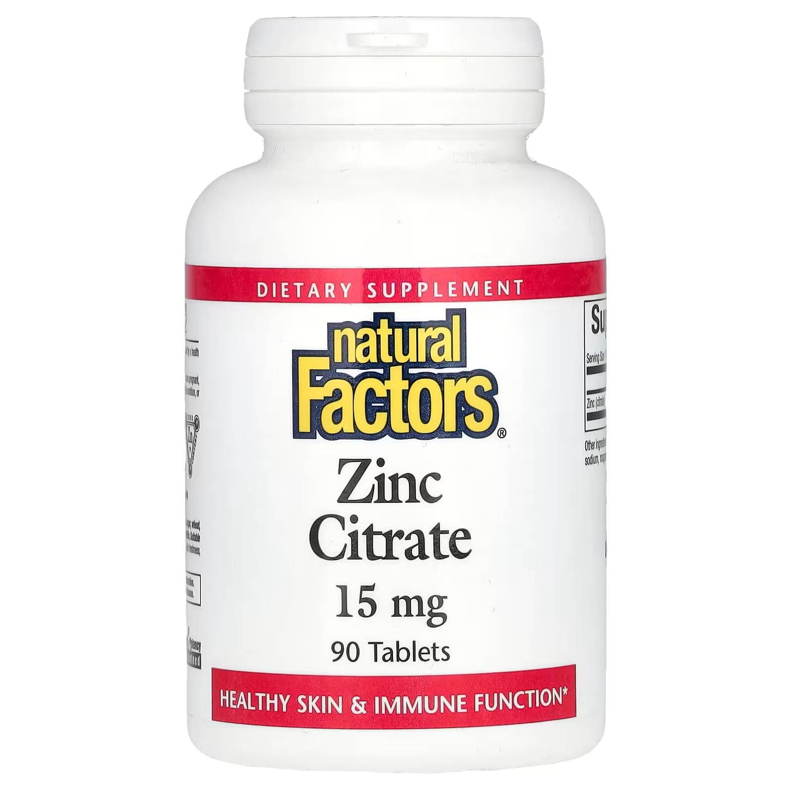 Natural Factors Zinc Citrate Tablets - Immune Support & Skin Health - 90 Tablets