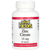 Natural Factors Zinc Citrate Tablets - Immune Support & Skin Health - 90 Tablets