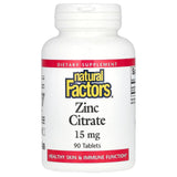 Natural Factors Zinc Citrate Tablets - Immune Support & Skin Health - 90 Tablets