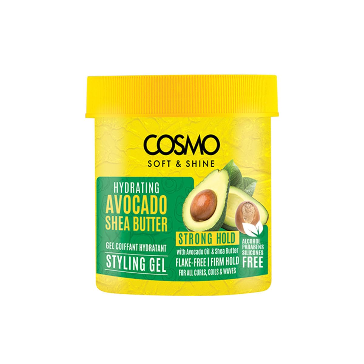 Cosmo Hair Care Soft & Shine Hydrating Avocado & Shea Butter Styling Gel 450g | Flake-Free Firm Hold Gel for Men & Women