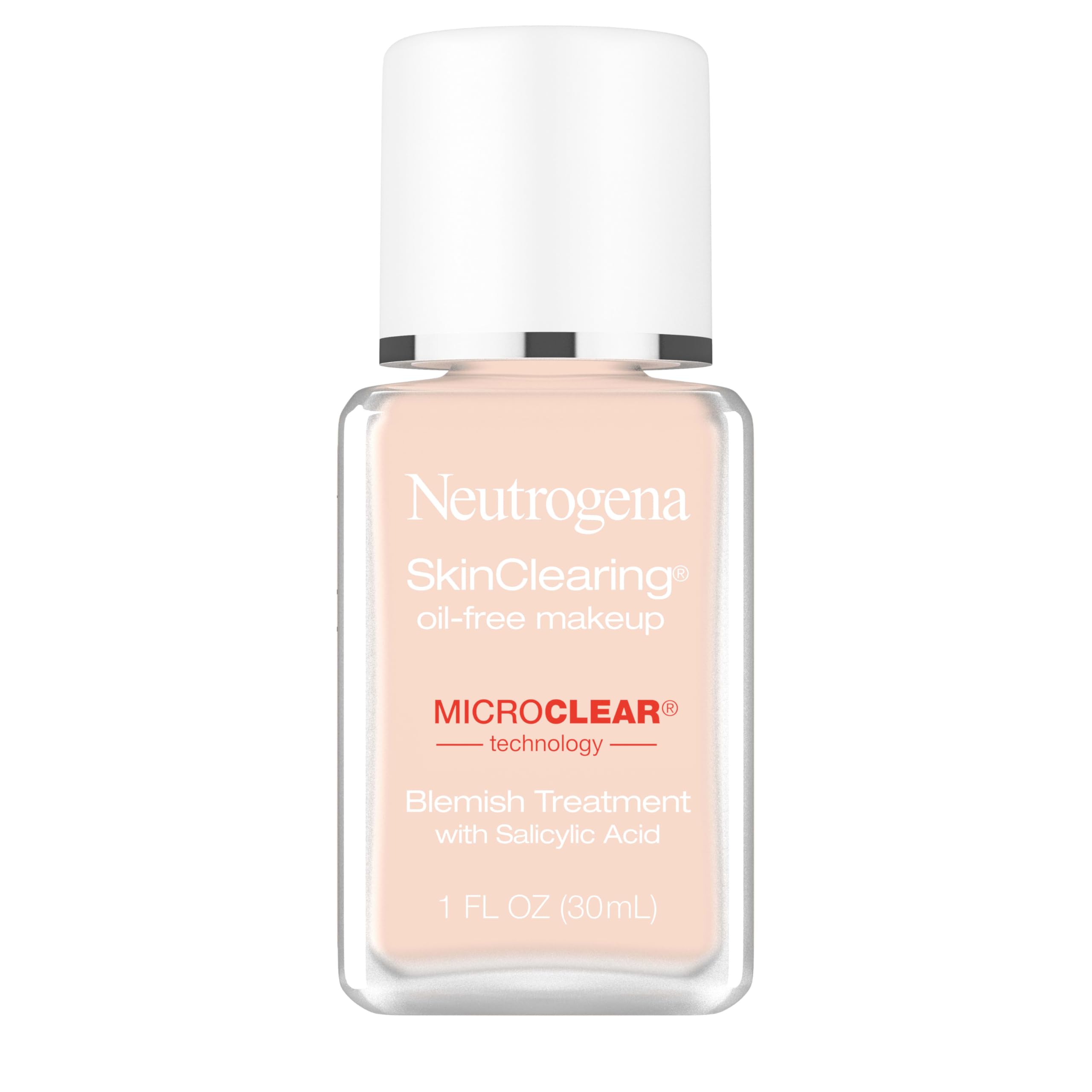Neutrogena SkinClearing Oil-Free Acne Foundation with Salicylic Acid - Shine Controlling Makeup for Acne-Prone Skin, 20 Natural Ivory, 1 fl. oz