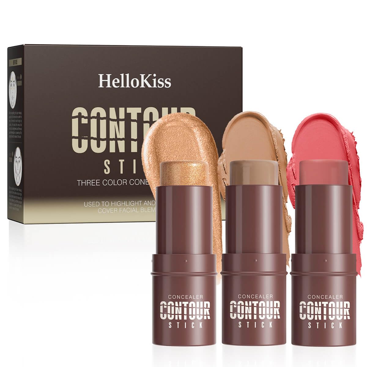 3Set Contouring Stick Set - Blush, Bronzer & Highlighter Trio for Natural Makeup | Long-Lasting & Travel-Friendly | Ideal for Middle Eastern Climate (Set-C, Standard)