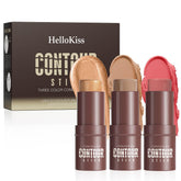 3Set Contouring Stick Set - Blush, Bronzer & Highlighter Trio for Natural Makeup | Long-Lasting & Travel-Friendly | Ideal for Middle Eastern Climate (Set-C, Standard)