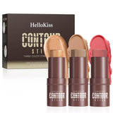 3Set Contouring Stick Set - Blush, Bronzer & Highlighter Trio for Natural Makeup | Long-Lasting & Travel-Friendly | Ideal for Middle Eastern Climate (Set-C, Standard)