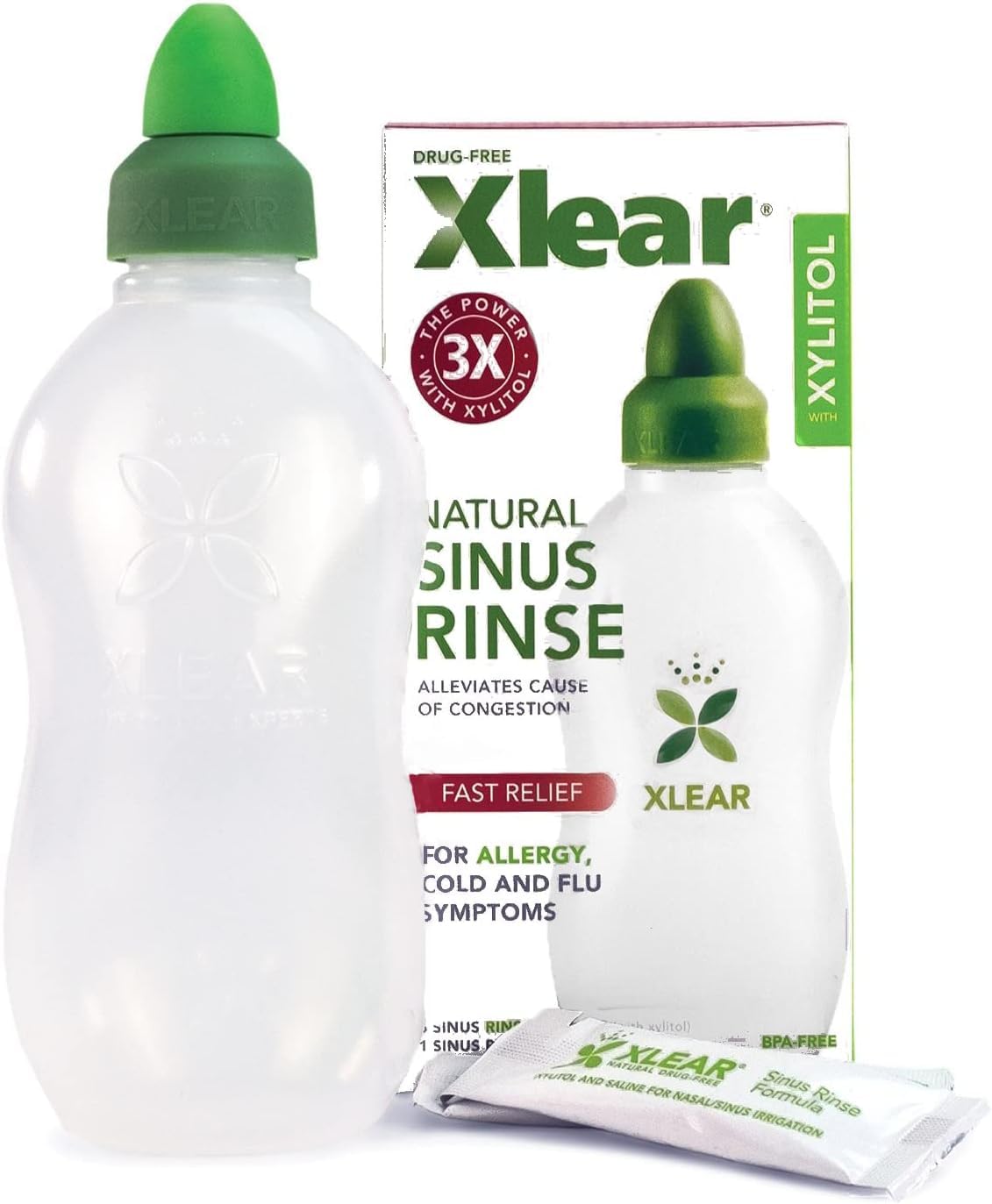 Xlear Nasal Rinse System with Xylitol - Natural Saline Neti Pot