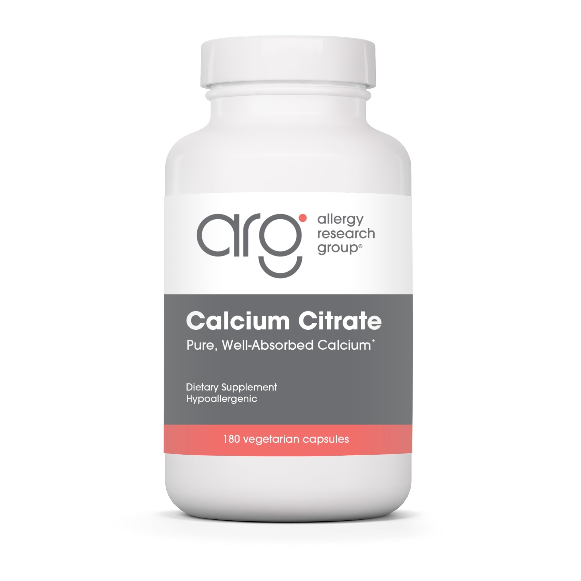 Allergy Research Group Calcium Citrate 150 mg, 180 Capsules for Bone & Nerve Health