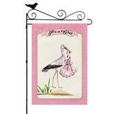 KUOAICY 'It's a Girl' Flamingo & Pink Stork Garden Flag (12.5 x 18 in) Burlap Decor