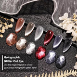 Azonee 6 Pcs Holographic Glitter Cat Eye Gel Nail Polish Kit with Magnet