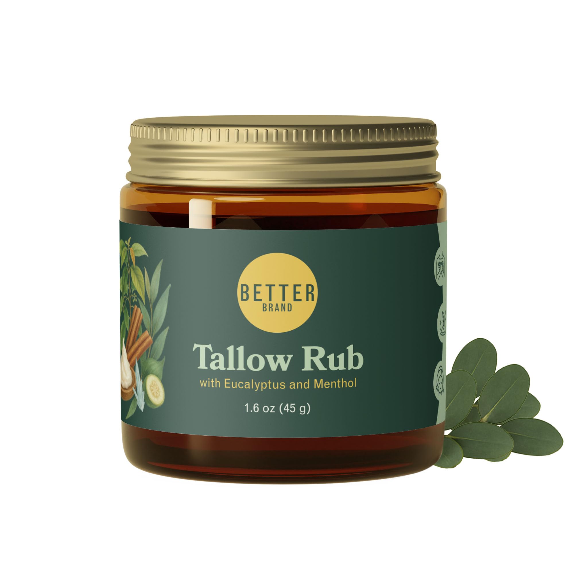 Betterbrand TallowRub Petroleum-Free Chest Rub 1.6oz - Natural Vapor Rub with Menthol & Eucalyptus for Congestion Relief