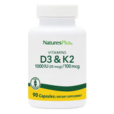 Nature's Plus Vitamin D3 & K2 - 1000 IU/100 mcg - Vegetarian Capsules for Bone & Heart Health