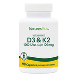 Nature's Plus Vitamin D3 & K2 - 1000 IU/100 mcg - Vegetarian Capsules for Bone & Heart Health
