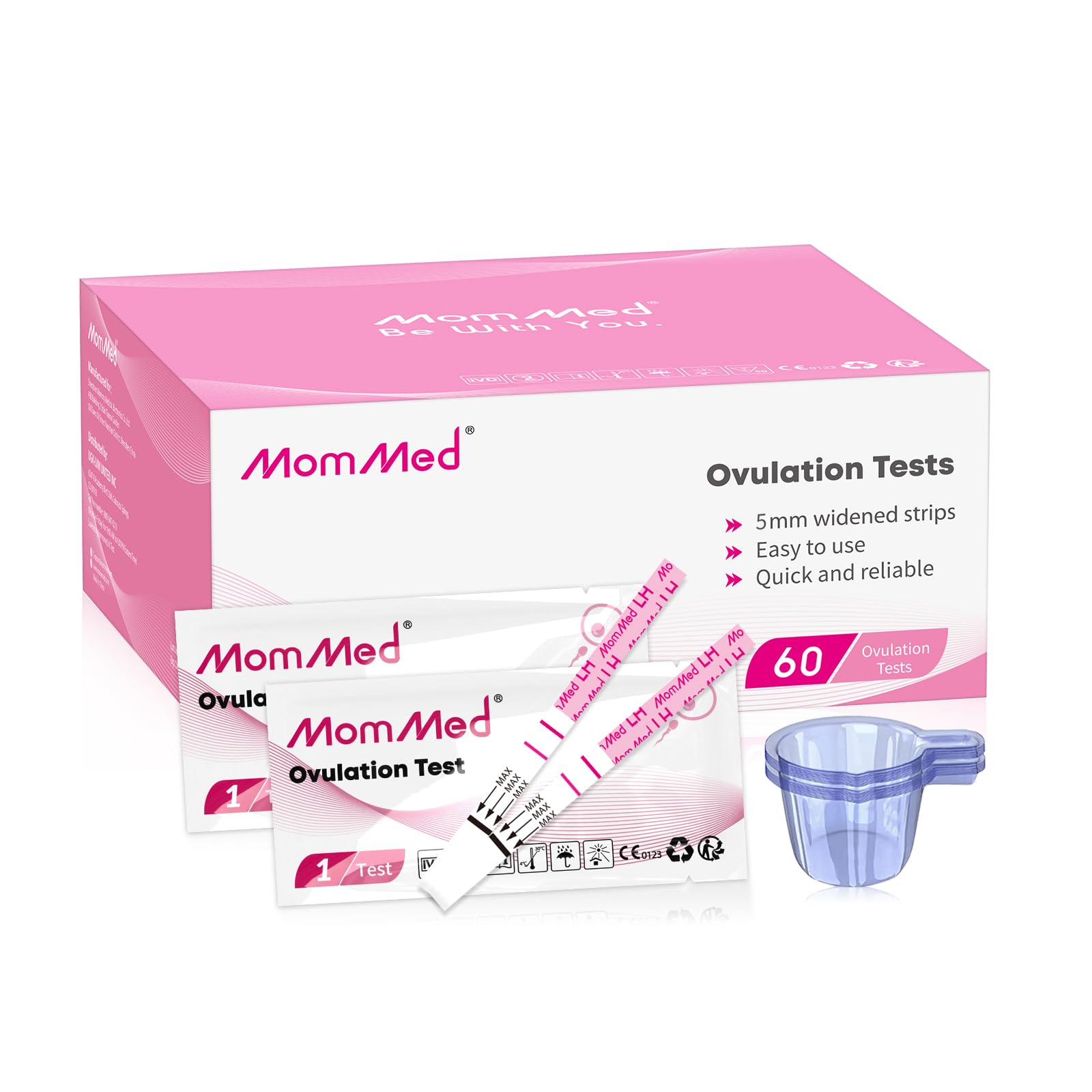 Mommed 60 Ovulation LH Test Strips Kit with 60 Collection Cups (High Sensitivity)