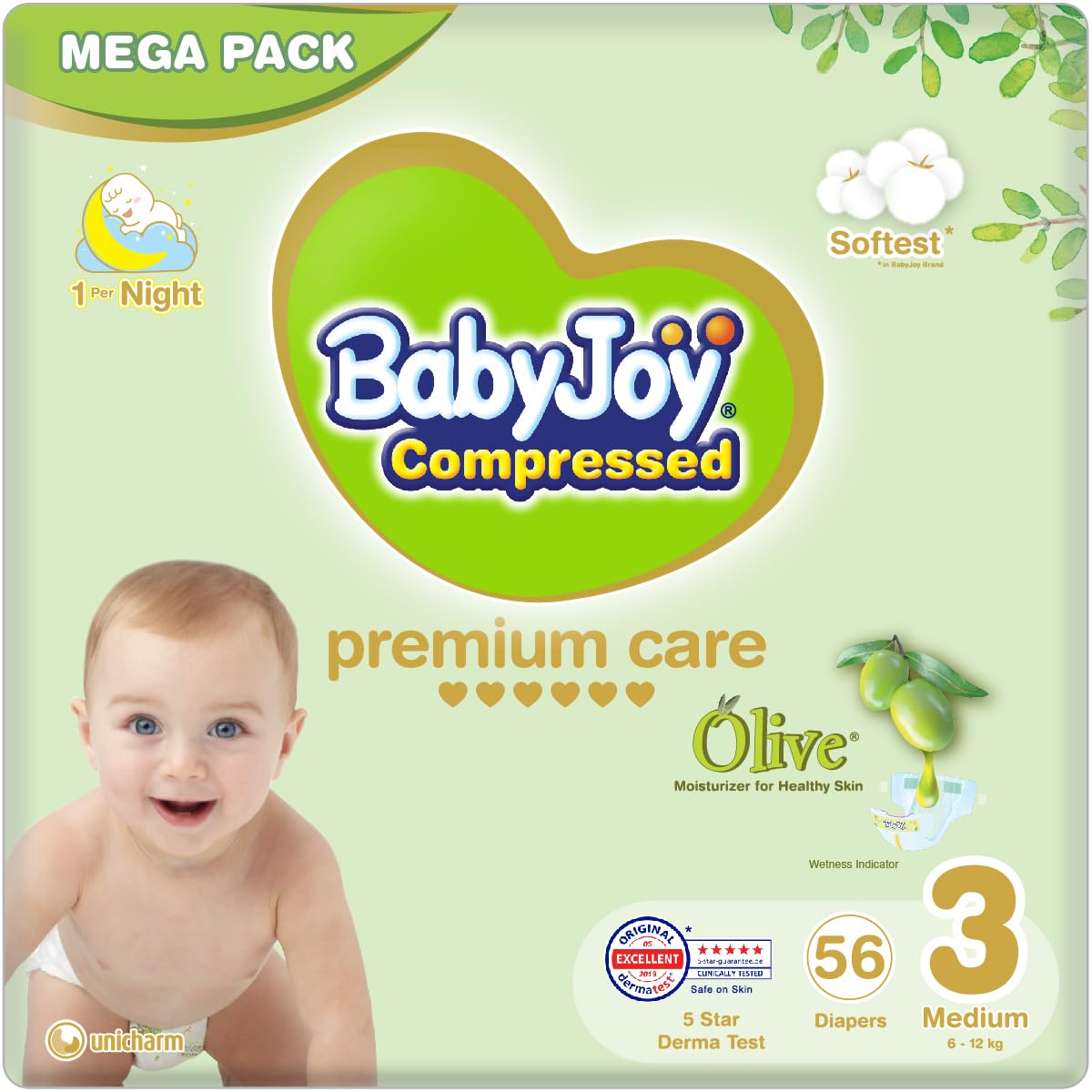BabyJoy olive oil for baby skin, Size 3, Natural barrier for 6-12 kg infants, 56 pack