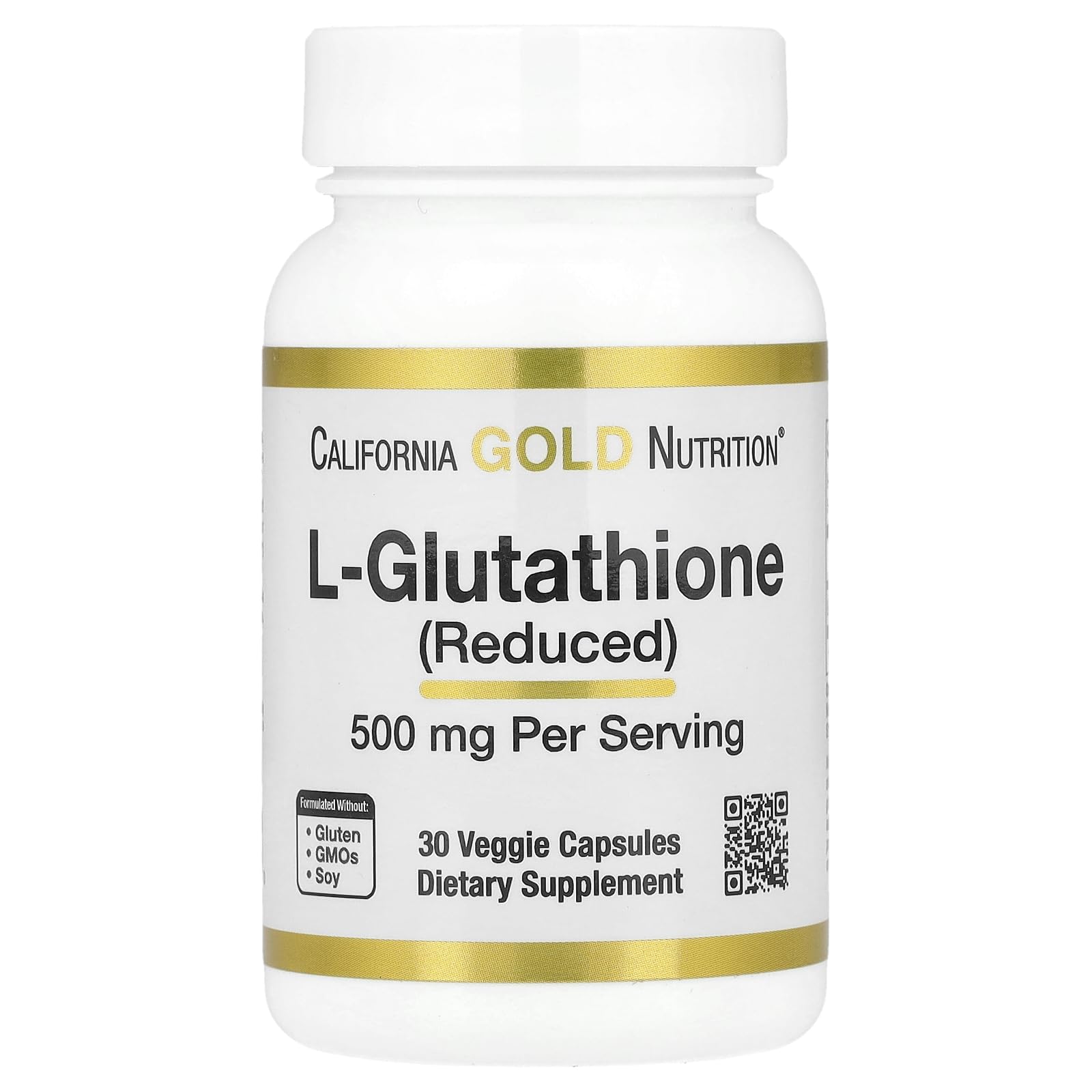 California Gold Nutrition L-Glutathione 500mg - 30 Veggie Capsules for Detox & Immunity
