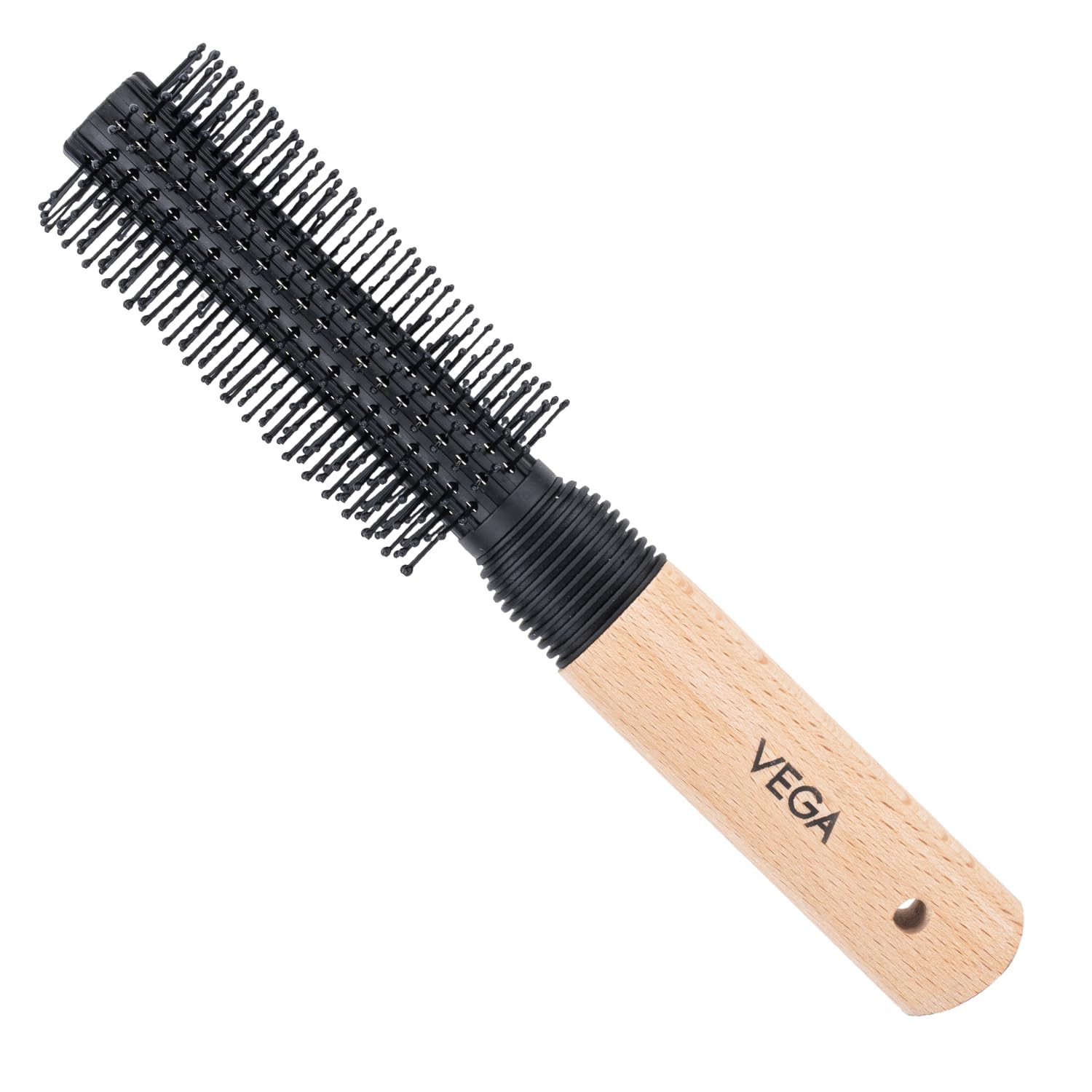 Vega Professional Round Brush - Wooden Handle, Black Head