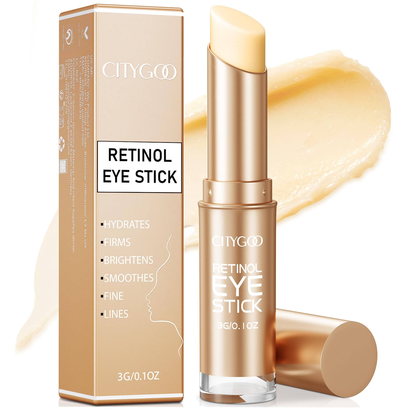 CityGoo Retinol Eye Stick with Collagen & Hyaluronic Acid for Puffiness, Dark Circles & Anti-Aging