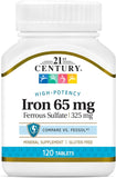 21st Century Iron 65mg Supplement - 120 Tablets - Energy & Red Blood Cell Support