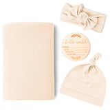 Soft & Skin-Friendly Baby Swaddle Blanket & Headband Set - Neutral White