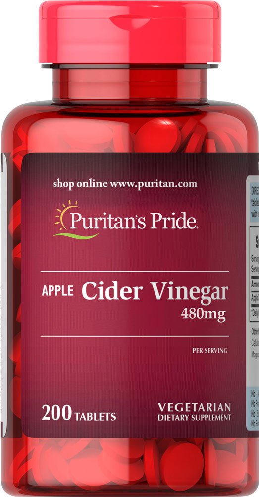 Puritan's Pride Apple Cider Vinegar 480mg Tablets - 200 Count Vegetarian Supplement for Digestion