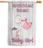 LUIVU Double Sided 'Welcome Home Baby Girl' Stork Garden Flag (12x18 Inches)