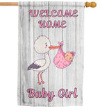 LUIVU Double Sided 'Welcome Home Baby Girl' Stork Garden Flag (12x18 Inches)