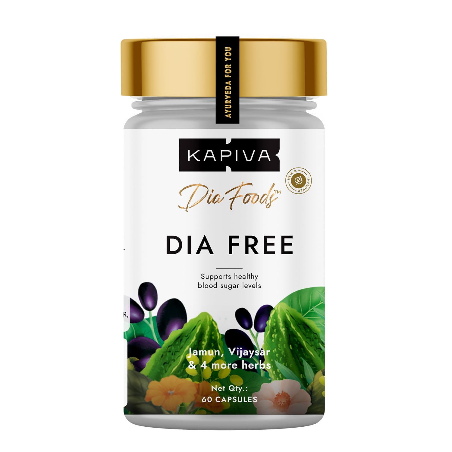 Kapiva 100% Natural Dia Free Capsules - Sugar Level Management (60 Count)