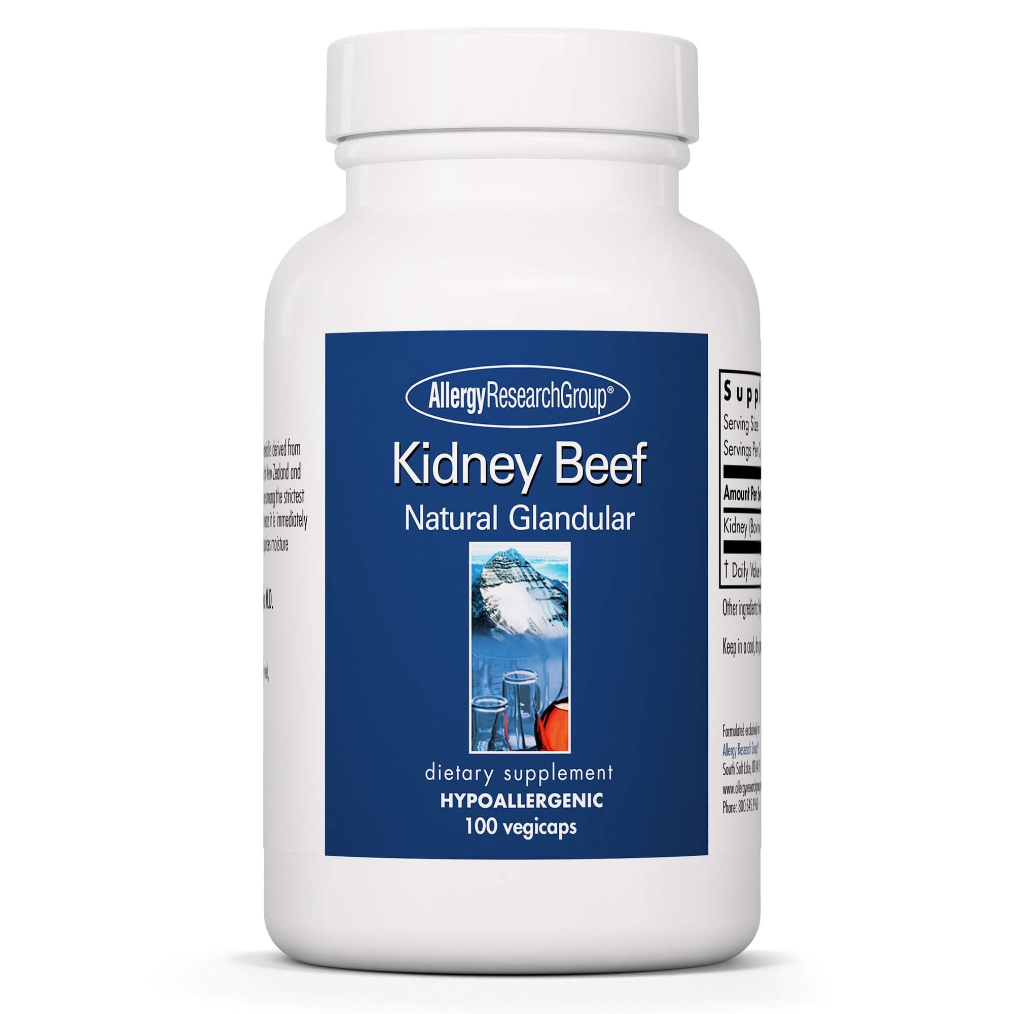 Allergy Research Group Kidney Beef Natural Glandular - 100 Vegicaps - Kidney Support Supplement