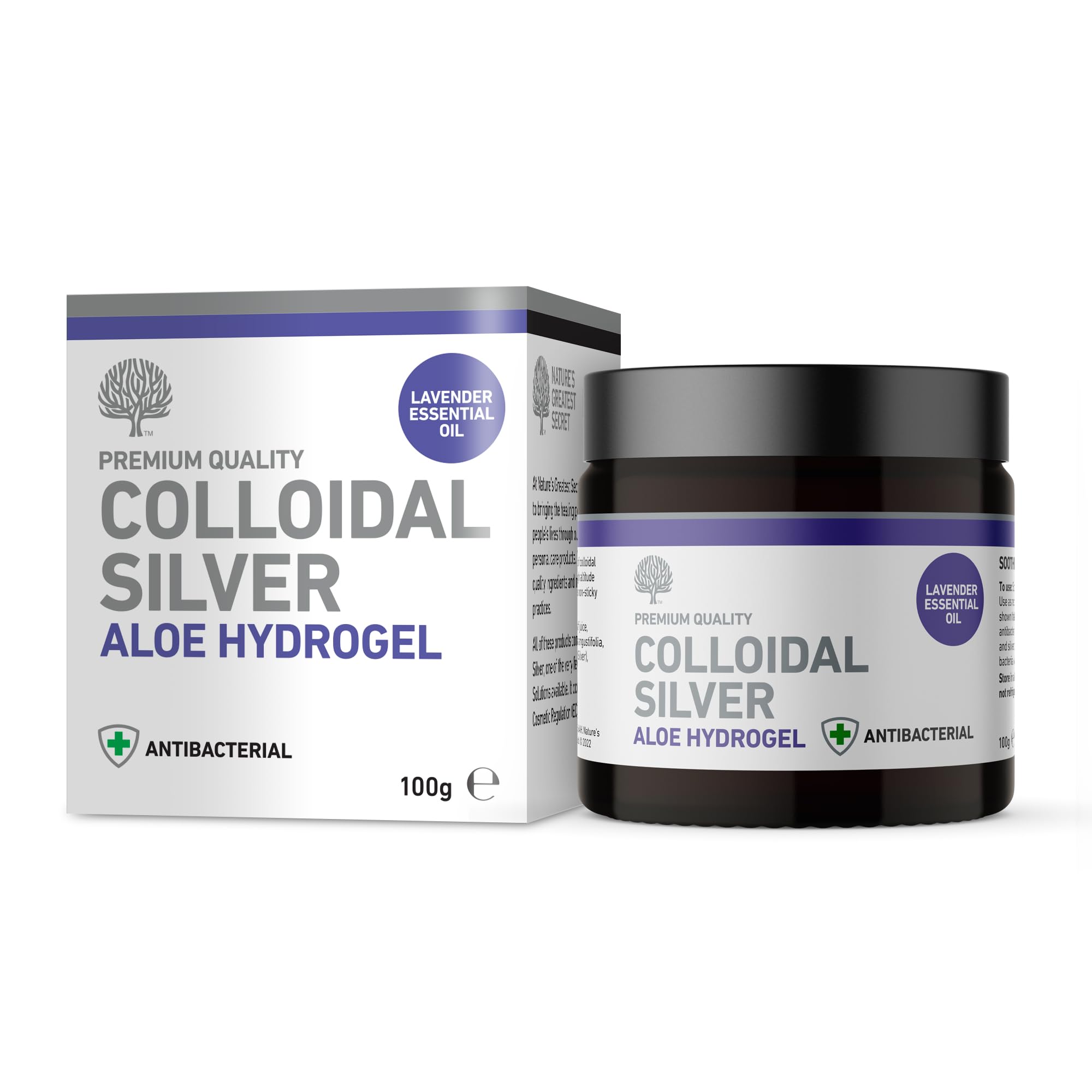 Nature's Greatest Secret Premium Antibacterial Colloidal Silver Aloe Vera Hydrogel with Lavender - 100g