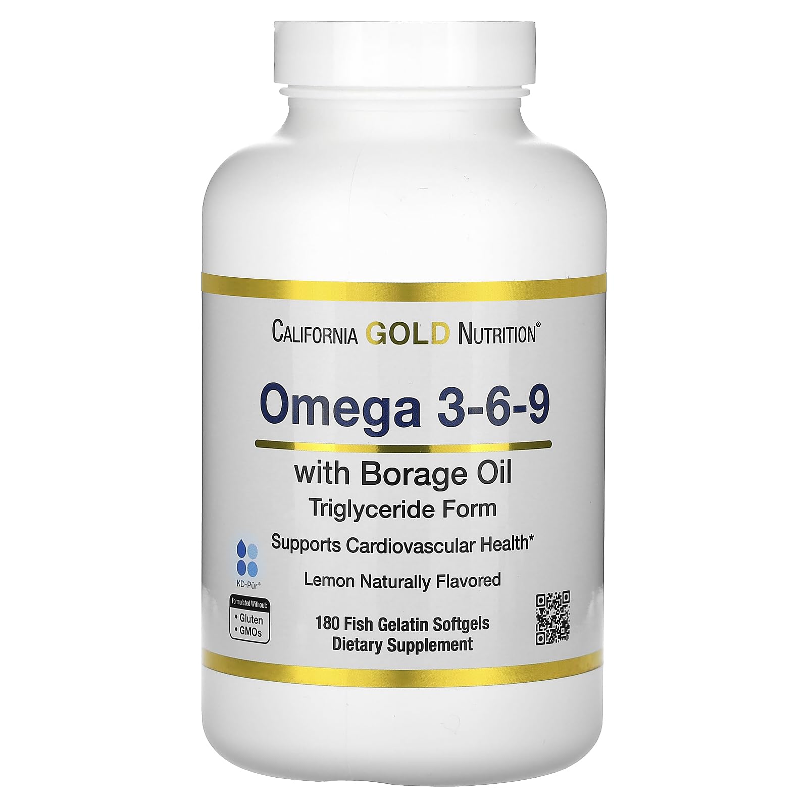California Gold Nutrition Omega 3-6-9s - EPA, DHA & GLA | Lemon Flavor (180 Softgels)