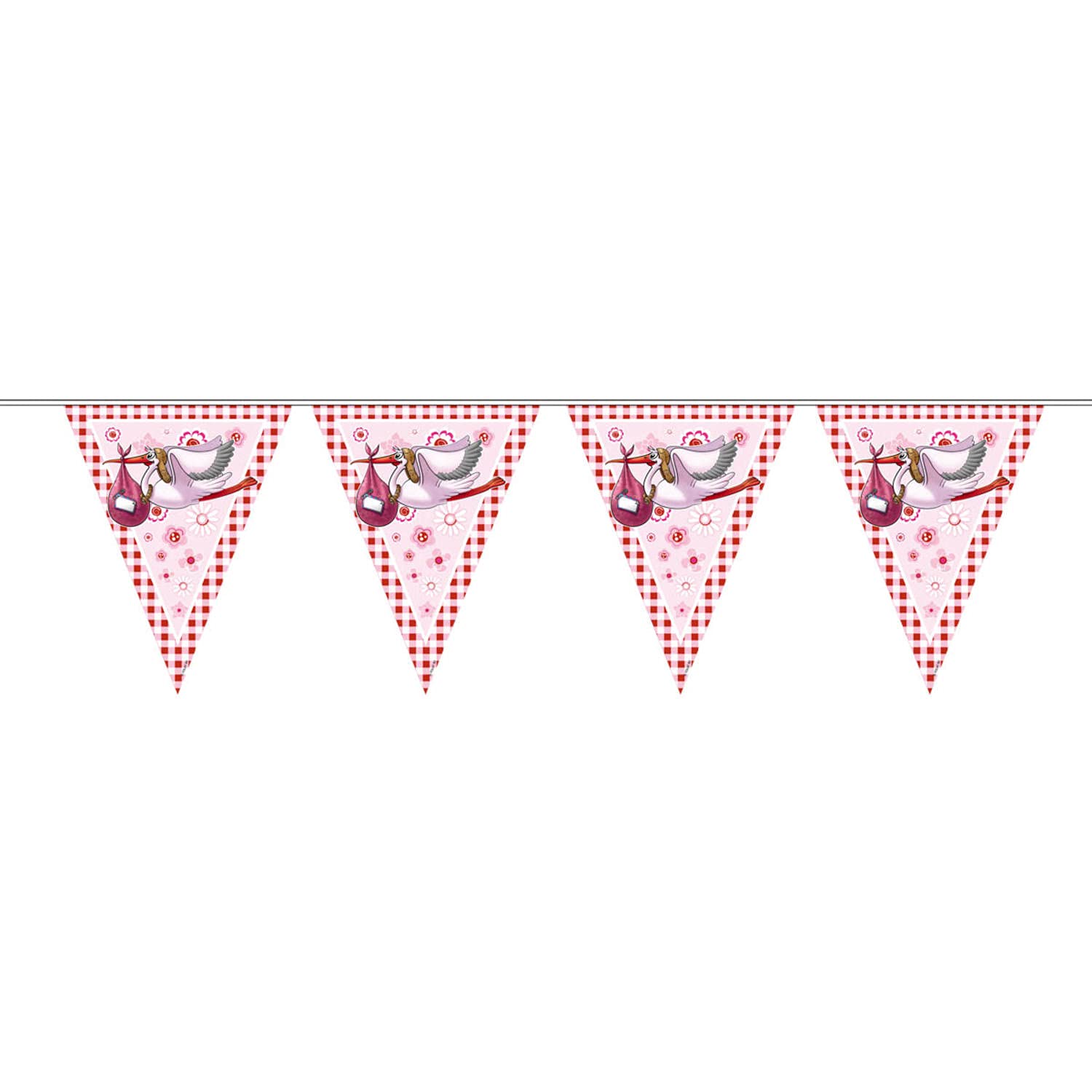 Folat Pink Stork "Birth Girl" Bunting Garland - 10m Baby Shower Decoration