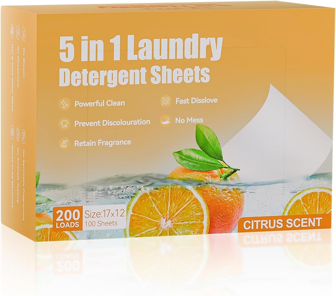 NALACAL Eco-Friendly Laundry Detergent Sheets - Citrus Scent, 200 Loads