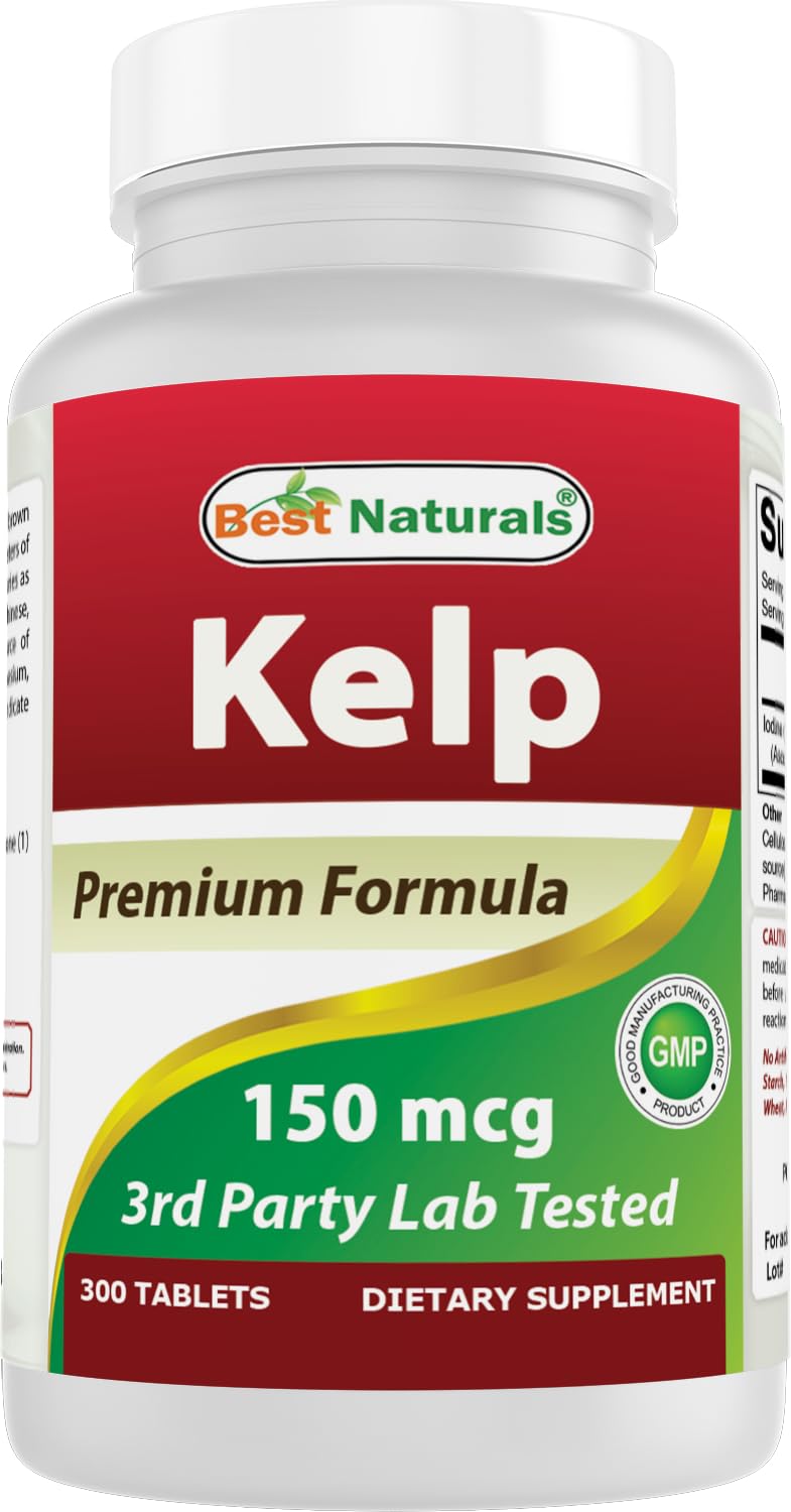Best Naturals Kelp Supplement 150mcg - Thyroid Support & Iodine - 300 Tablets