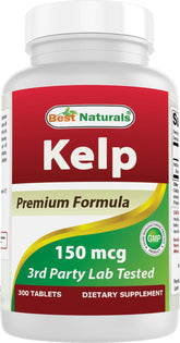 Best Naturals Kelp Supplement 150mcg - Thyroid Support & Iodine - 300 Tablets