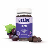 BELIVE Iron Gummy Bears - Vegan Iron Supplement with Vitamin C & B Vitamins - Grape Flavor - 60 Gummies