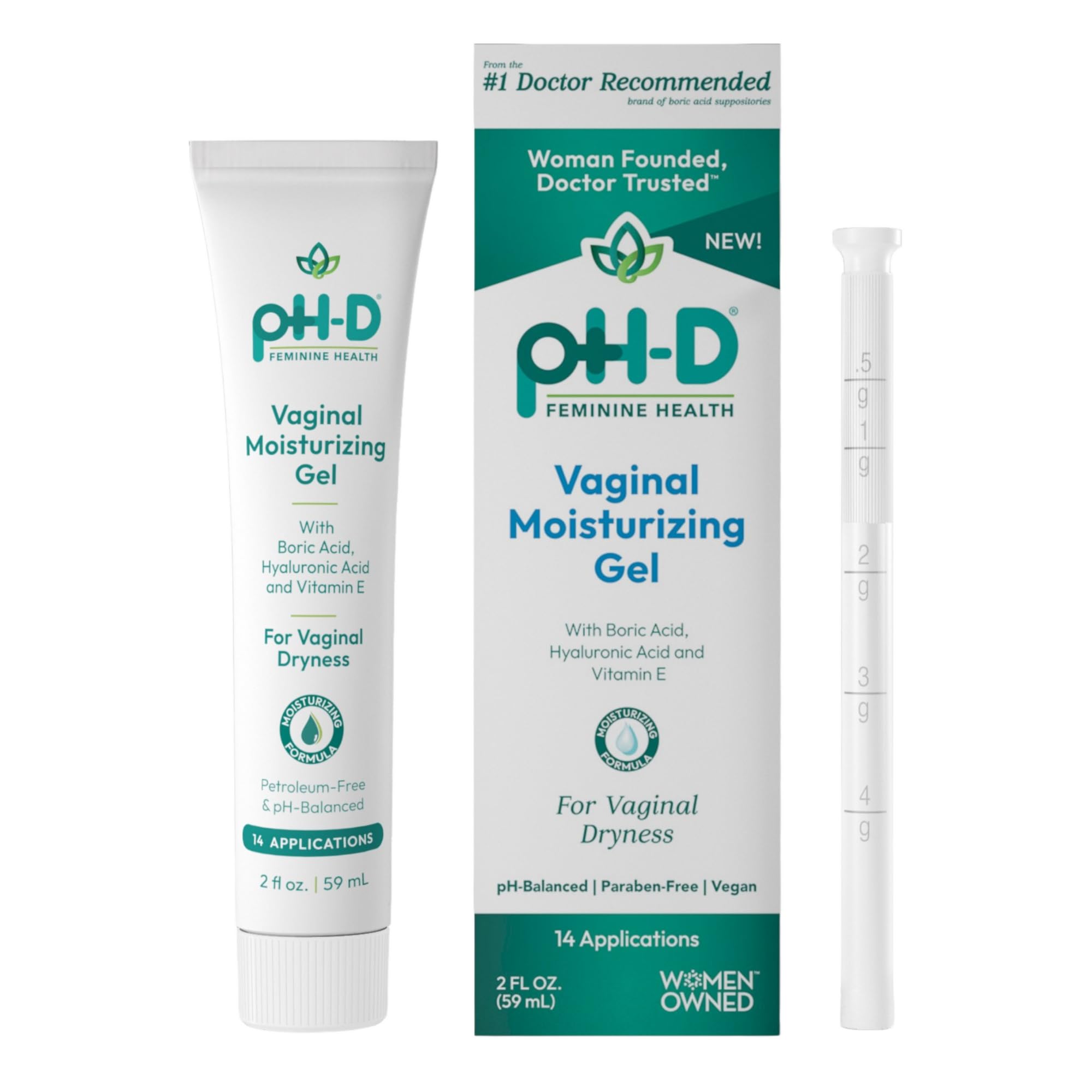Boric Acid Moisturizing Gel with Hyaluronic Acid & Vitamin E - pH-D Feminine Health - Dryness Relief, Paraben-Free, Vegan, 14 Applications